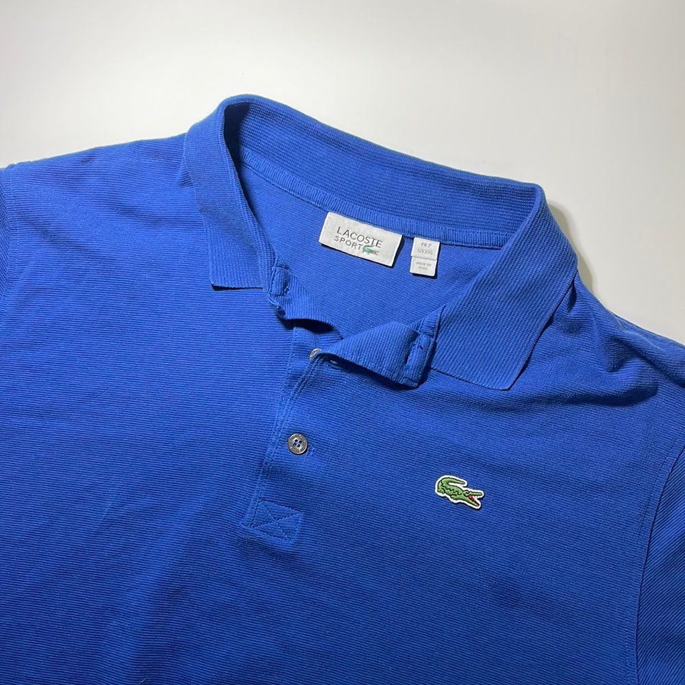 Lacoste mens 7 XXL 2XL solid blue sport textured cotton short sleeve polo shirt